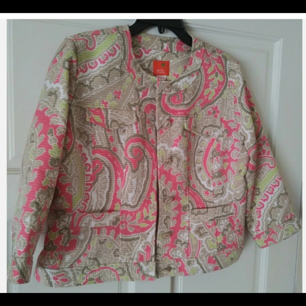 Hearts of Palm Women's Multicolor Pink Cream Paisley Jacket Size 12
